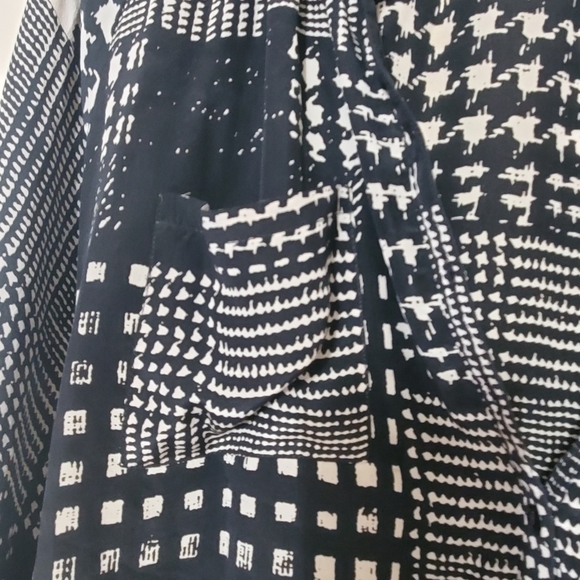 Winter Kale Vintage Silk Top Medium Flared Sleeves Ginham - Picture 3 of 11